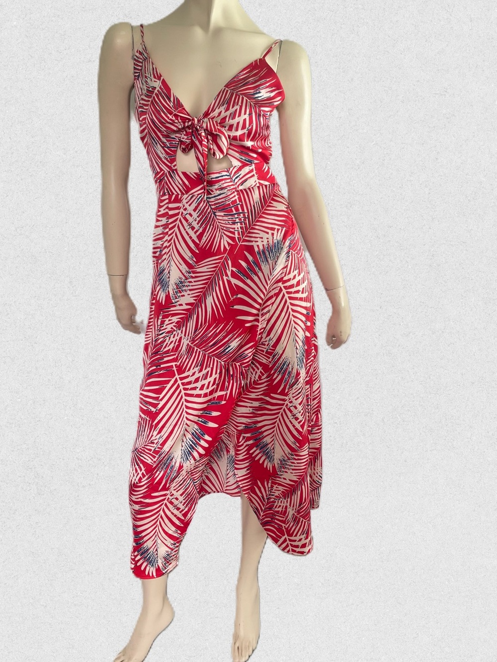 Cupshe Red Tropical Tie-Front Peekaboo Dress - Size M
